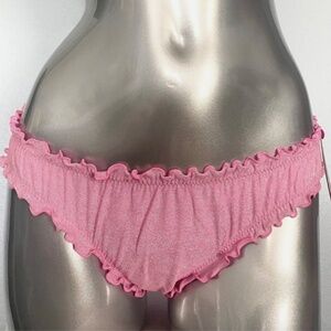 Victorias Secret Pink Shimmer Ruched Ruffled Sexy Cheeky Swim Bikini Bottom M